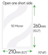 260mm x 210mm Clear Pockets 50 Micron (10" x 8"+5mm)